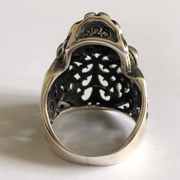 925 silver size 7.5 biker skull ring cz eye unisex - Picture 2 of 5